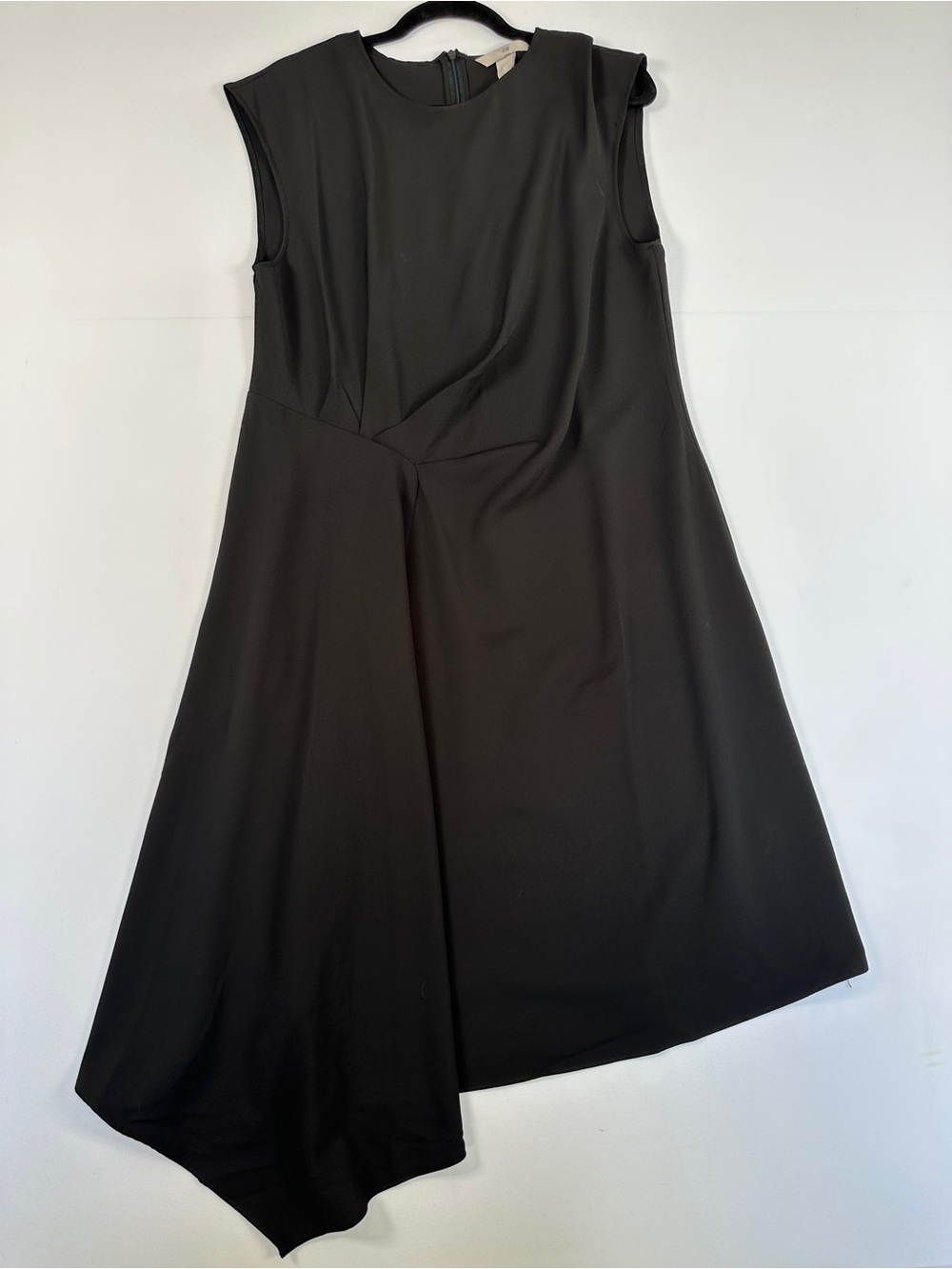 H&M Black Asymmetrical Draped Hem Midi Dress Size L NWT